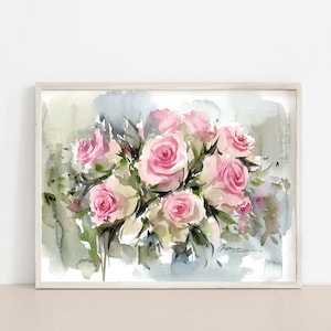 Original Roses Watercolor Painting, Handmade Roses Painting, Abstract Flower Wall Art, Botanical painting, Home decor, House warming gift