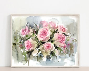 Original Roses Watercolor Painting, Handmade Roses Painting, Abstract Flower Wall Art, Botanical painting, Home decor, House warming gift