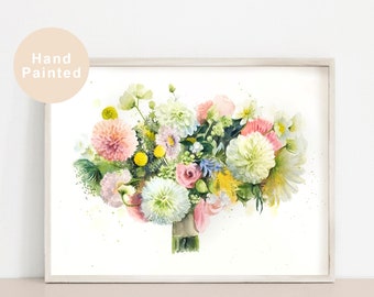 Original Custom Watercolor Wedding Bouquet Painting: Bridal Art Commission