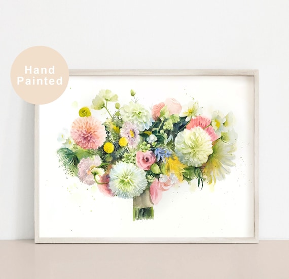 Original Custom Watercolor Wedding Bouquet Painting: Bridal Art Commission