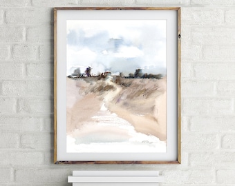 Original Farm Landscape Watercolor Painting: Countryside Wall Art