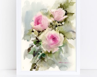 Original Artwork Roses Watercolor Painting | Abstract Flower Wall Art | Botanical painting | Home decor | House warming gift