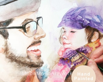 ORIGINAL Watercolor Custom Family Painting From Photo, Art Commission, Personal Gift For Mom And Dad, Personalized Anniversary Gift