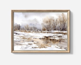 Original Artwork Landscape Watercolor Painting by Artist | Neutral Wall Art | Earth Tone | House Warming Gift