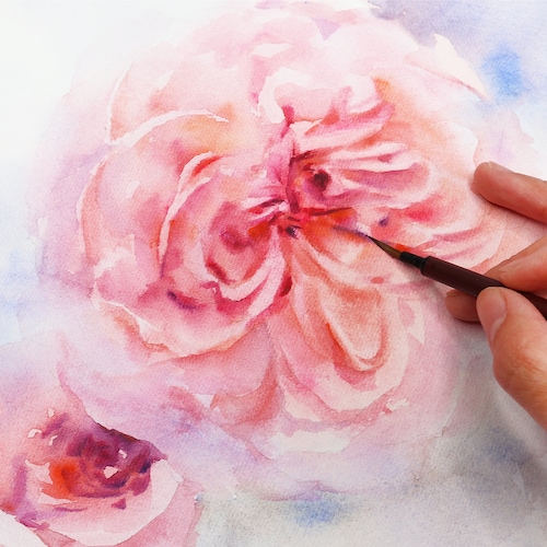 オリジナルの抽象風景画水彩画：ブルーグレーの壁アート - Etsy 日本