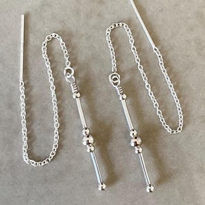 Sterling Silver Minimalist Linear Dangle Drop Ear Threader Earrings Jewelry Gift