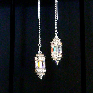 Sterling Silver Ear Threader or Earrings with Swarovski Crystal Aurora Borealis Cubes