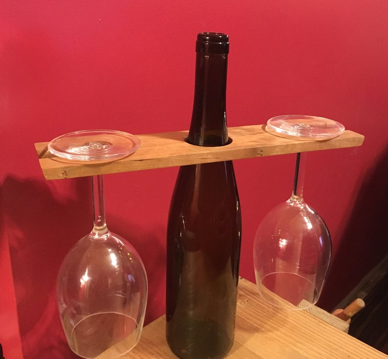 Wood Wine Display Wine Bottle & Glasses Holder Solid Etsy