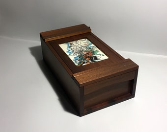 Japanese Toolbox Style Display Box - Old Growth Redwood with original flow painting