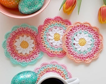 Crochet Pattern - US Terms -Spring Daisy Coaster