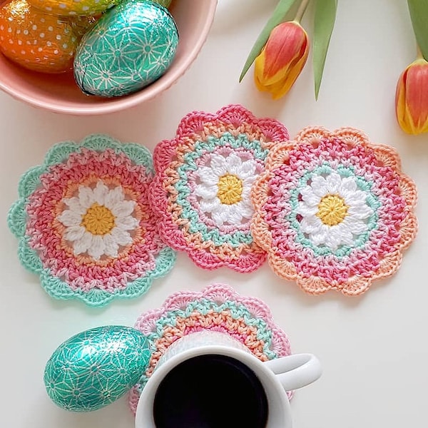 Crochet Pattern - US Terms -Spring Daisy Coaster