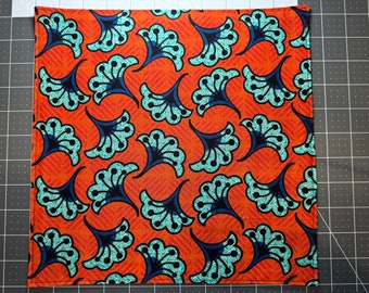 Blue Flowers Pocket Square, Large 11in, Hank with Black Cotton Backing