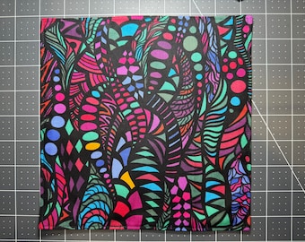 Color Blocks Pocket Square, Small 8in, Hank with Black Cotton Backing