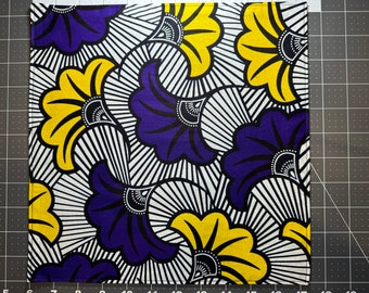 Batik Flowers Pocket Square, Large 11in, Hank with Black Cotton Backing