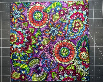 Rainbow Mandala Pocket Square, Small 8in, Hank with Black Cotton Backing