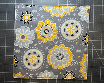Mandala Gray Pocket Square, Small 8in, Hank with Black Cotton Backing