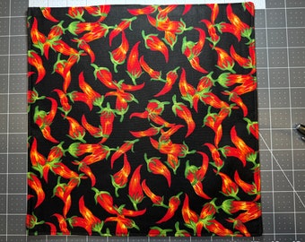 Red Peppers Pocket Square, Large 11in, Hot Peppers, Hank with Black Cotton Backing