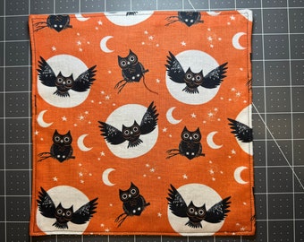 Halloween-Eulen-Einstecktuch, klein, 20 cm, Hank mit schwarzer Baumwollrückseite