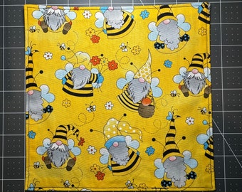 Gnome Bees Pocket Square, Small 8in, Hank with Black Cotton Backing