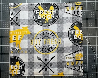 Farm Fresh Pocket Square, Small 8in, Hank with Black Cotton Backing