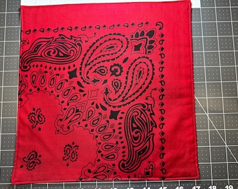 Red Bandana Pocket Square, Large 11in, Hank with Black Cotton Backing