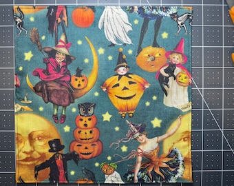 Halloween Witch Pocket Square, Small 8in, Hank with Black Cotton Backing