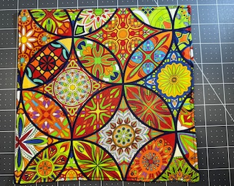 Hank or Pocket Square "Stained Glass" Small 8in, Hank with Black Cotton Backing