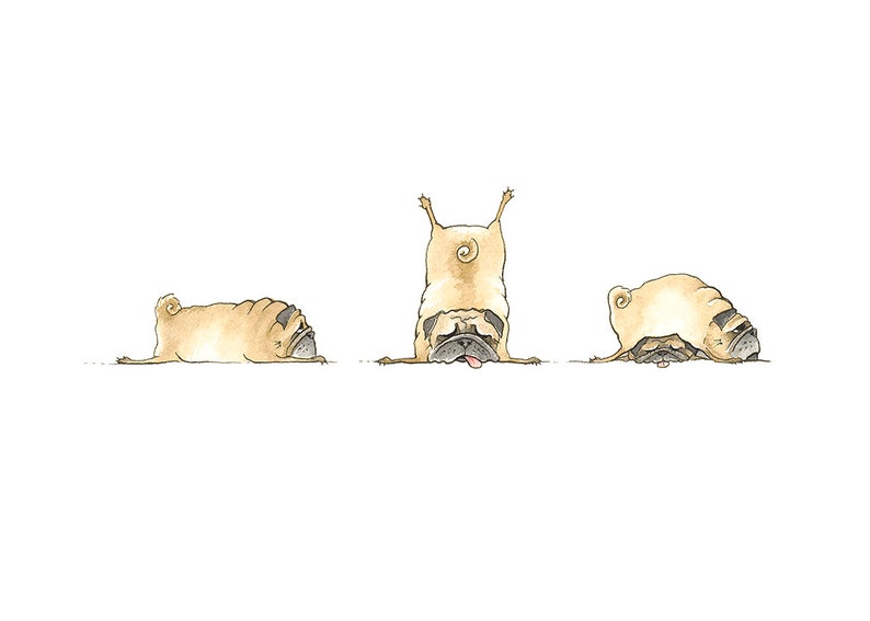 Pug Yoga - Pug Art Print - Modern Kids Art - Pug Drawing - Pug A