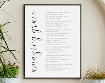 Amazing Grace Digital Print, Christian Wall Art, Printable Hymn