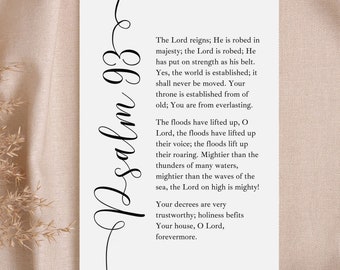 Psalm 93 (The Lord Reigns) Digital Print, Christian Wall Art, Printable Scripture, Bible Verse
