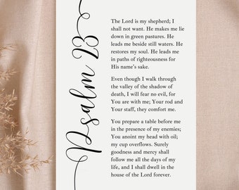 Psalm 23 (The Lord is My Shepherd) Digital Print, Christian Wall Art, Printable Scripture, Bible Verse