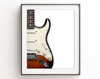 Fender stratocaster electric guitar print instant download printable wall art musician gift guitarist music room sunburst stratocaster art