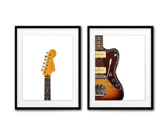 Large digital guitar prints Fender Jazzmaster Ultraburst set of 2 prints printable art instant download diptych sharp photos musician gift