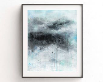 Arte stampabile stampa digitale download astratto nero grigio blu pioggia stampa pittura blu arte decorazione murale design moderno poster opera d'arte orizzonte