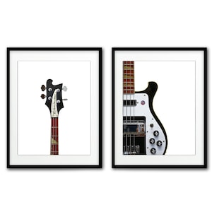 Bass guitar set of 2 digital prints printable art instant download diptych digital prints photos modern musician room
