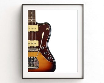 Jazzmaster print elektrische gitaar instant download kunst aan de muur muzikant cadeau gitarist muziekkamer sunburst jazzmaster ultra