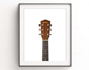 Acoustic guitar head stock print Eastman 6 string printable wall art instant download musician gift guitarist music room poster