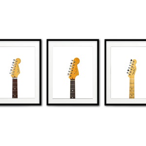 Triptych digital guitar prints, telecaster stratocaster and jazzmaster, instant download printables, digital downloads electric guitar gift