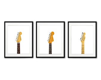 Triptych digital guitar prints, telecaster stratocaster and jazzmaster, instant download printables, digital downloads electric guitar gift