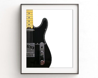Fender telecaster electric guitar print printable wall art instant download musician gift guitarist music room black telecaster poster