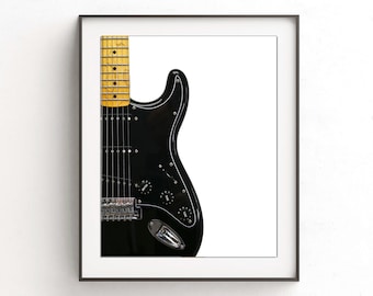 Stratocaster print electric guitar instant download printable artwork guitarist gift music room black stratocaster home decor
