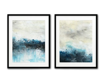 Set of 2 digital prints printable art wall decor instant download diptych art abstract digital print painting blue modern artwork decor