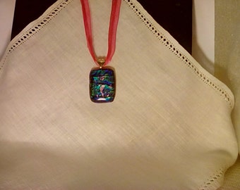 Oceanic blue and green with lavender seahorse and fish dichroic glass pendant