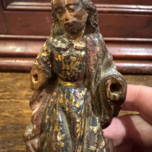 19th Century Polychromed Wooden Praying Santos Sculpture on Stand