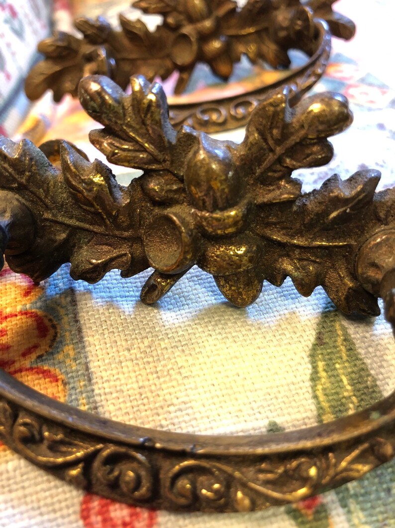 Antique Oak Leaf & Acorn Drawer Pulls Pair Brass Or Bronze Etsy