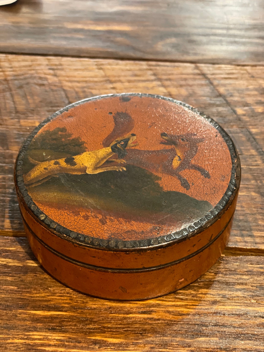 Antique Victorian English Painted Wood Box Fox & Hound Etsy