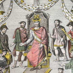 Antique Book Plate Engraving- 1816- King Charles II, The Bald, & Holy Roman Emporer