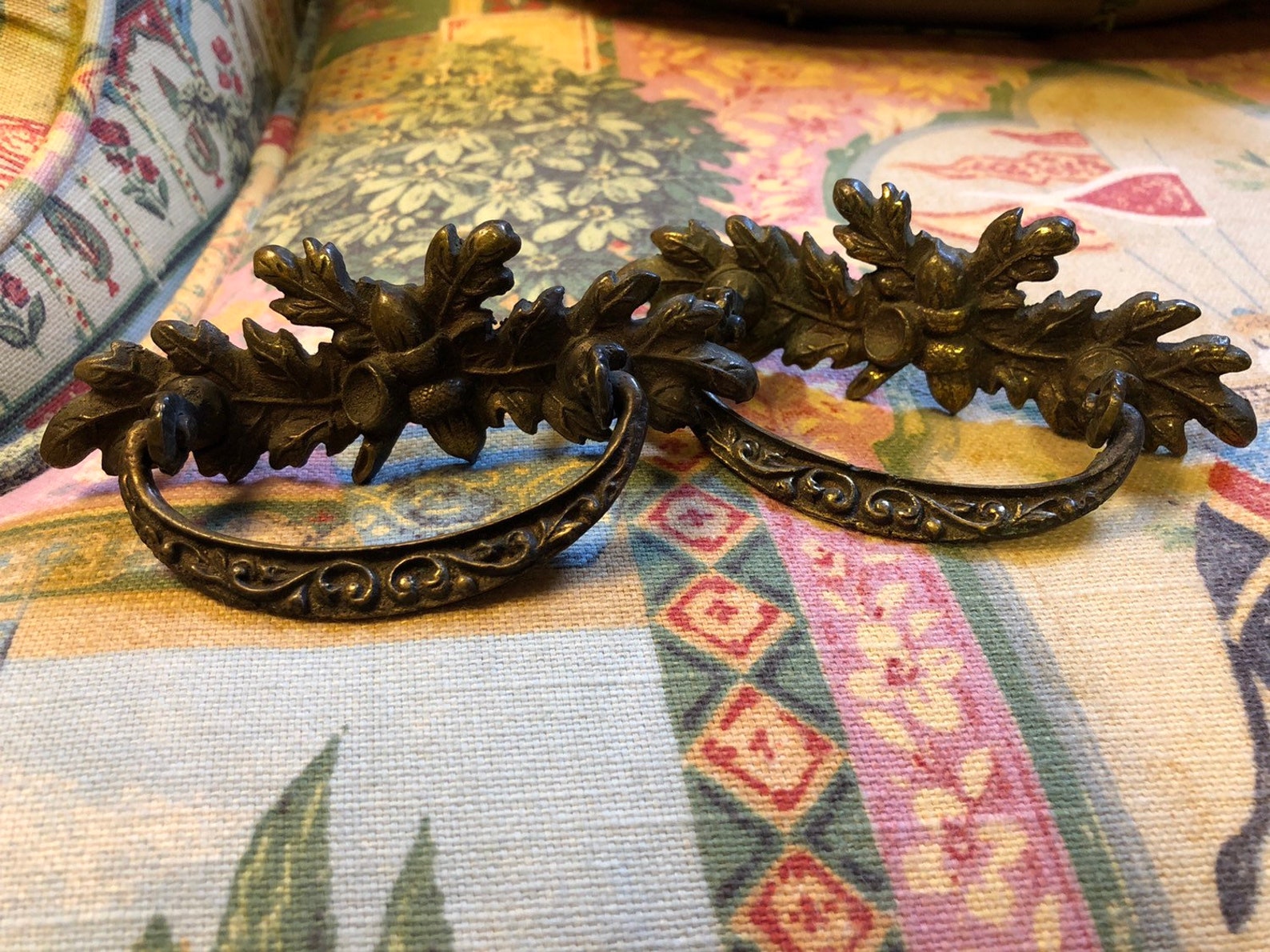 Antique Oak Leaf & Acorn Drawer Pulls Pair Brass Or Bronze Etsy