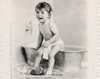 Cute Child at Bath time with Tin Bath  Ideal Bathroom Wall Art Sepia and Black and White Versions to Suit Your Room Decor