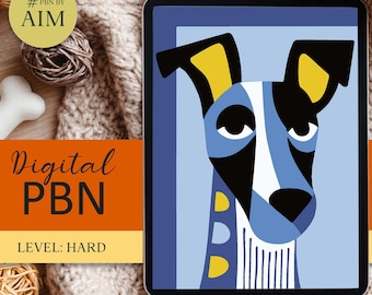 Blue Dog Abstract Digital Paint by Numbers: Beginner Geometric Art (Digital Download)